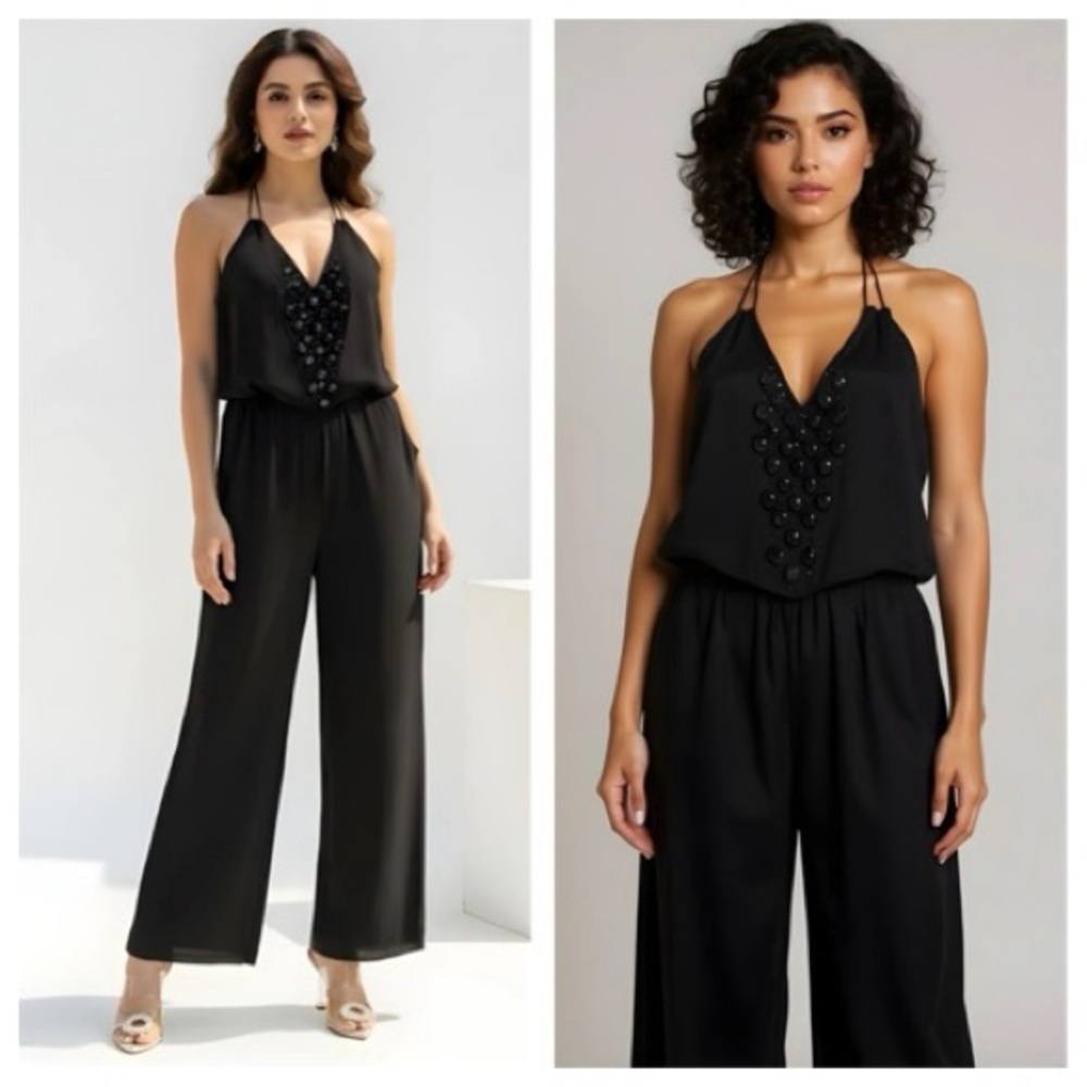 Elegant Black Jumpsuit with Beaded Detail